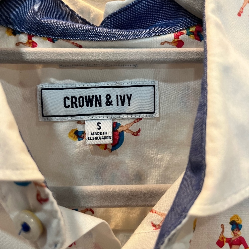 Crown & Ivy Mens Button Up Shirt Size Small Flamenco Dancer Novelty Print White - Picture 3 of 6
